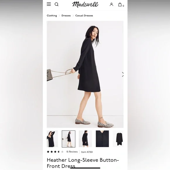 Madewell Heather long sleeve black button-front dress, NWT, size xxs - Picture 7 of 15